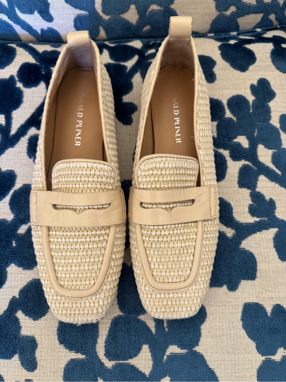 Donald J. Pliner Cream Woven Penny Loafers